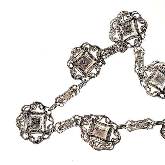 ANTIQUE ART NOUVEAU CORAL COLORED MARBLED GLASS & FILIGREE CHOKER NECKLACE - Picture 6 of 11